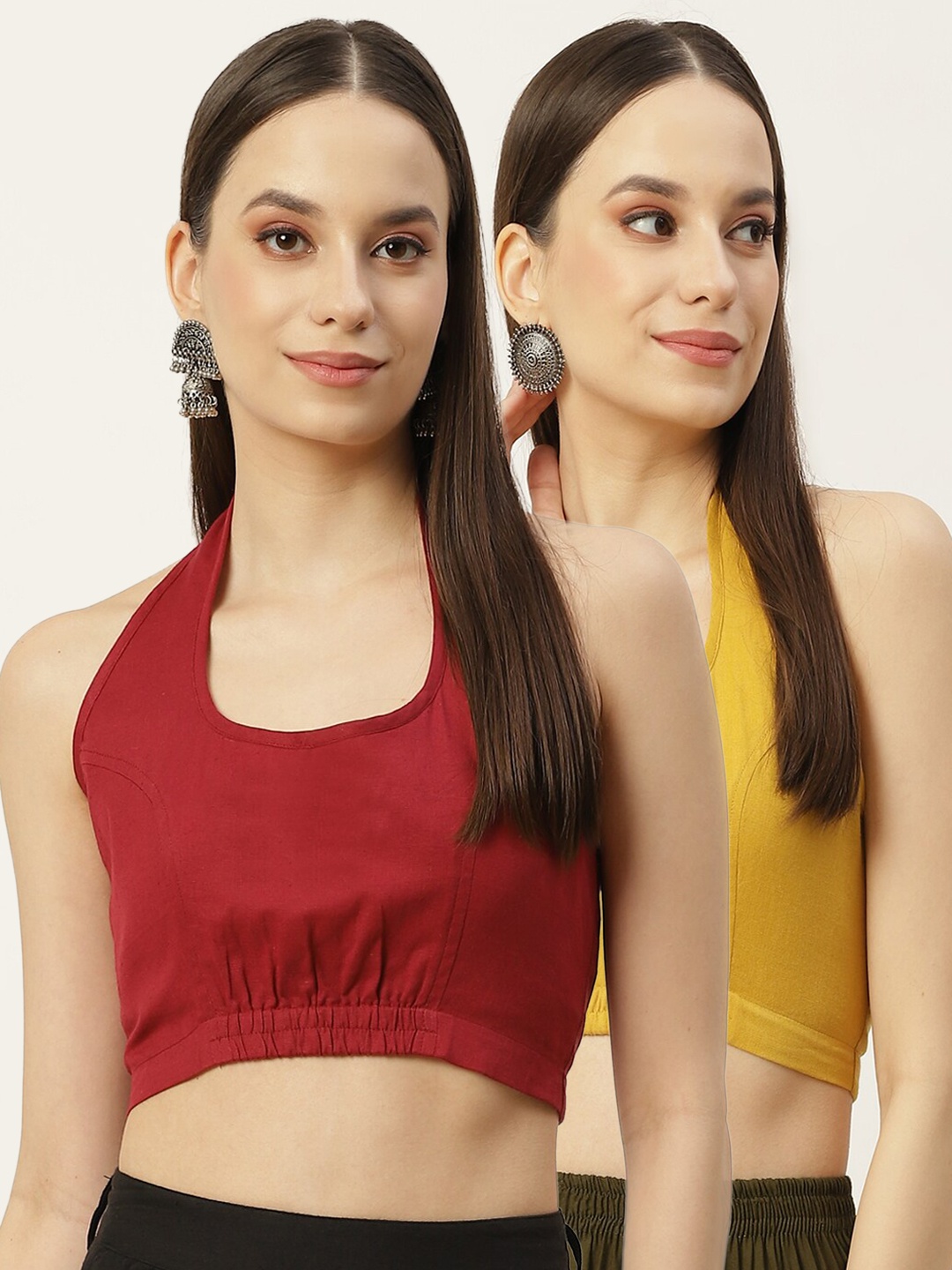 

Molcha Women Pack Of 2 Solid Cotton Saree Blouse, Maroon