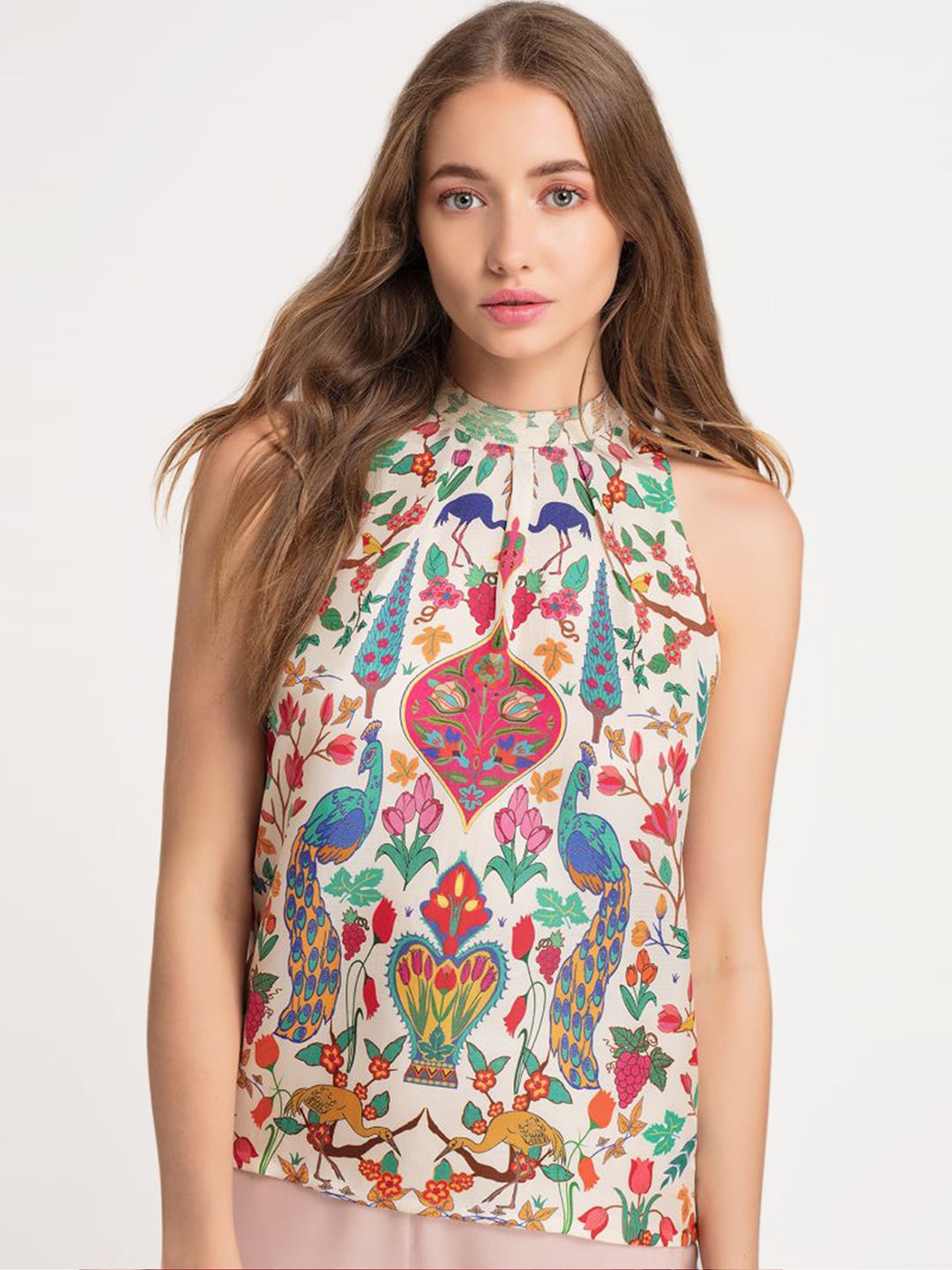 

SHAYE Cream-Coloured Halter Neck Regular Top