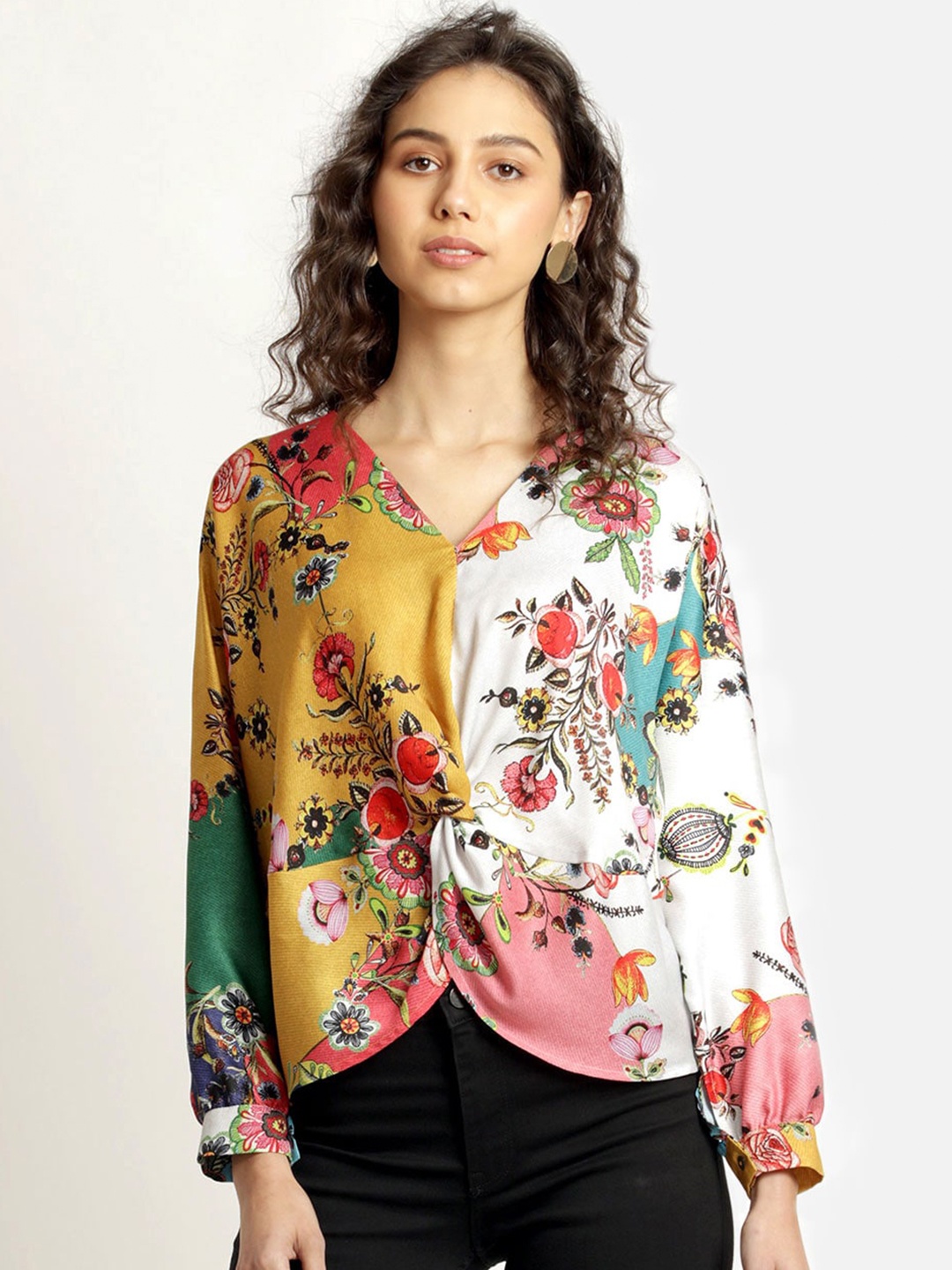 

SHAYE Multicoloured Floral Satin Regular Top, Multi