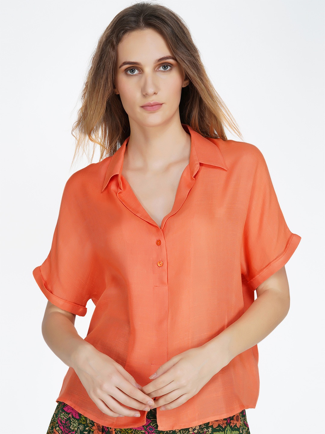 

SHAYE Coral Extended Sleeves Shirt Style Top