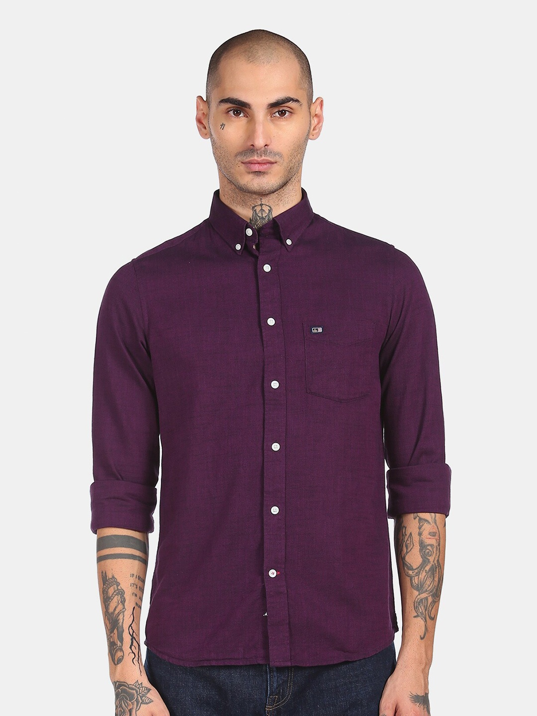 

Arrow Sport Men Purple Opaque Pure Cotton Casual Shirt