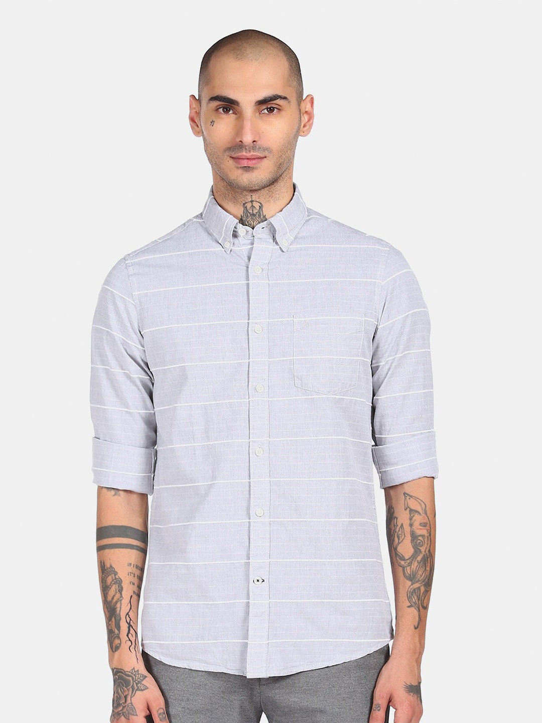 

Arrow Sport Men Grey Horizontal Stripes Opaque Striped Casual Shirt