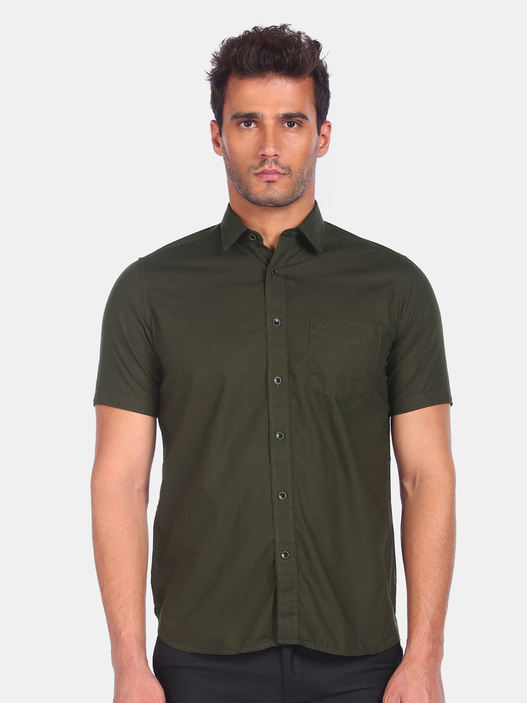 

Arrow Sport Men Olive Green Opaque Pure Cotton Casual Shirt
