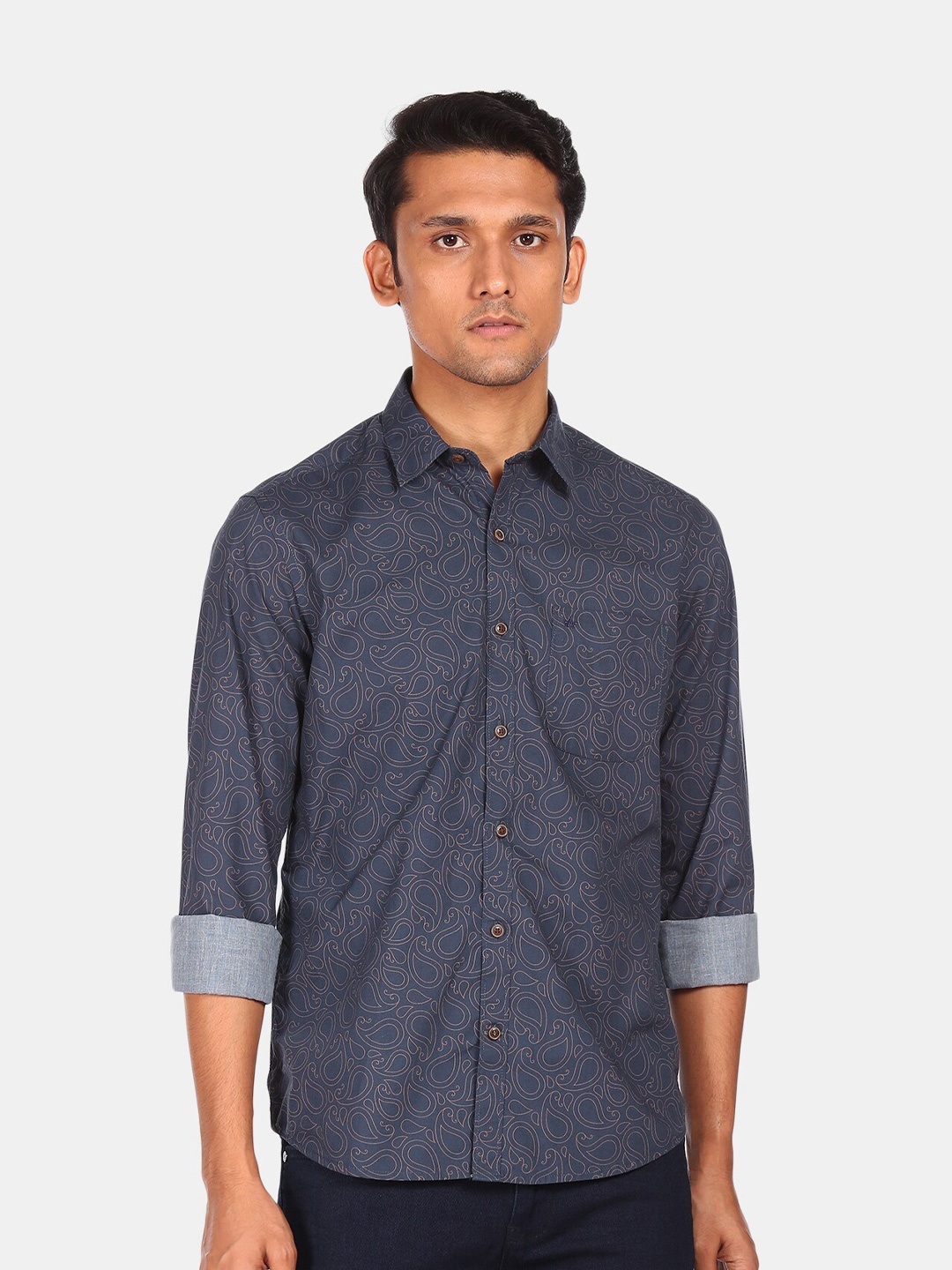 Arrow Sport Men Blue Floral Opaque Printed Casual Cotton Shirt