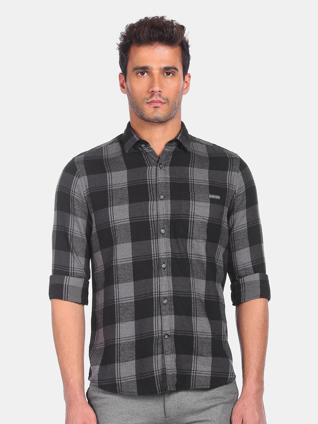 

Arrow Sport Men Black & Grey Opaque Checked Pure Cotton Casual Shirt