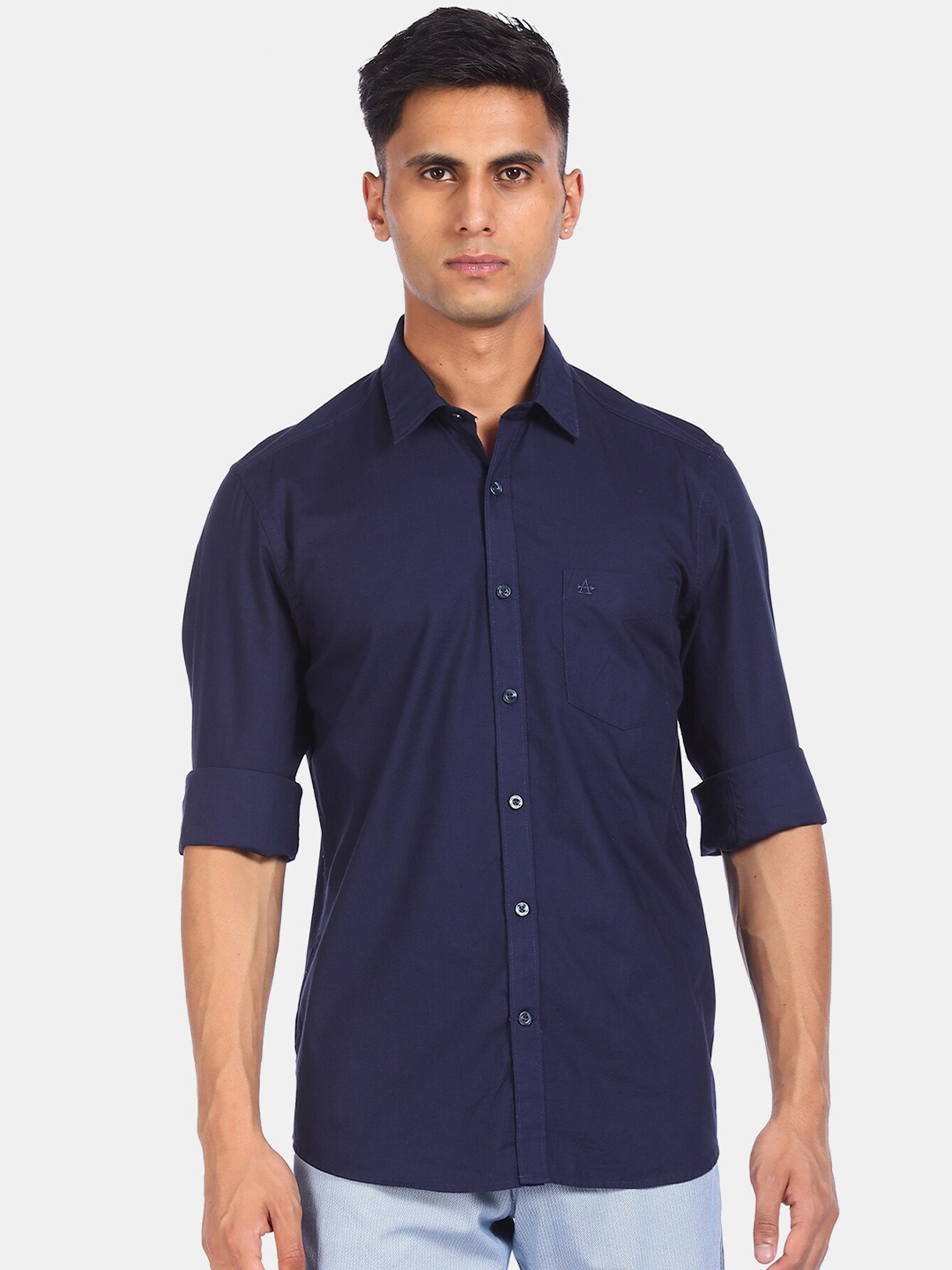 

Arrow Sport Men Navy Blue Opaque Pure Cotton Casual Shirt
