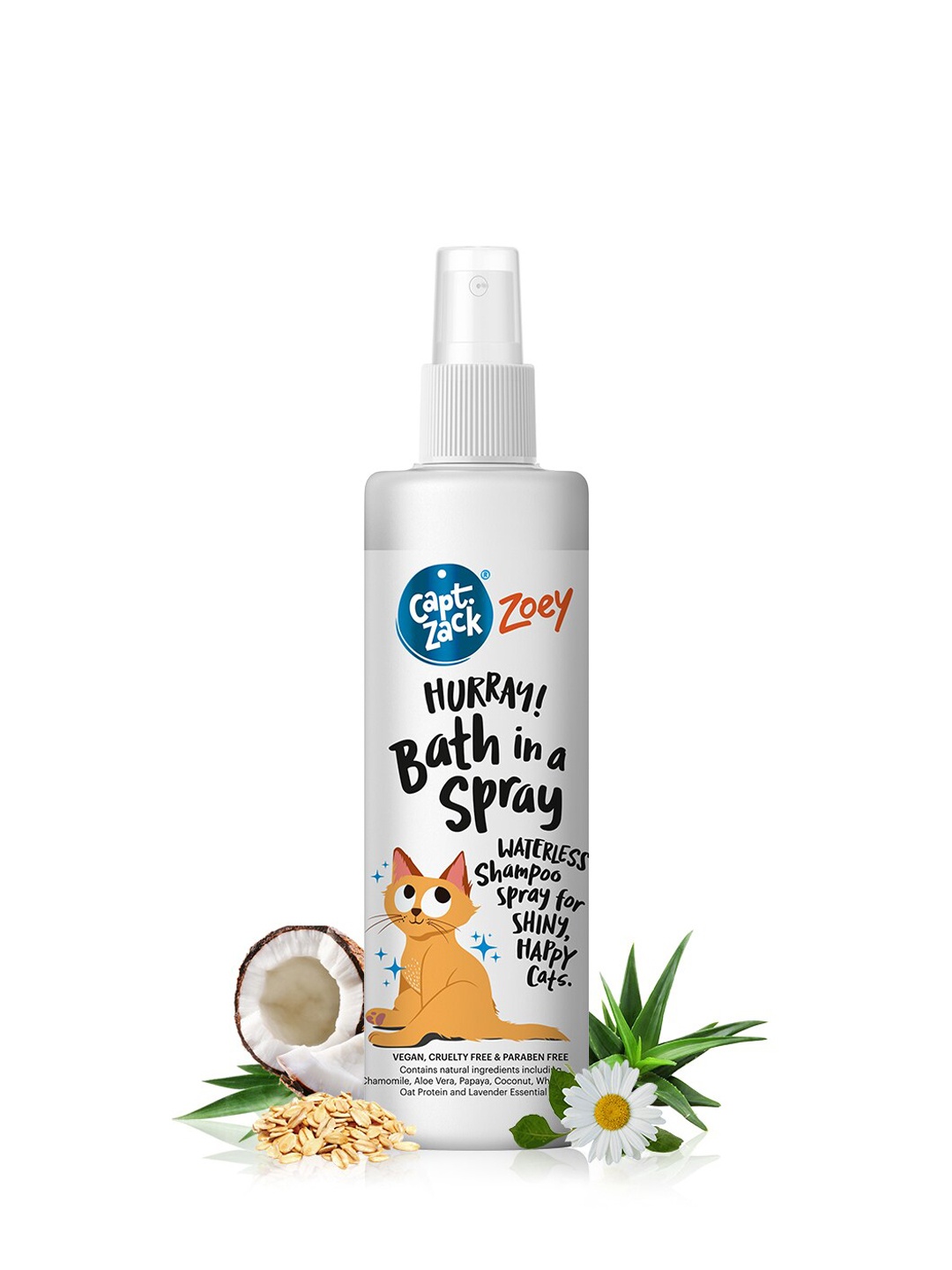 

Captain Zack Mess-Free Waterless Spray Shampoo For Cats 250 ML, Transparent