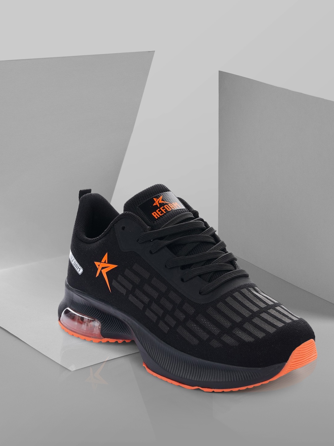 

REFOAM Men Black & Orange Mesh Running Non-Marking Shoes