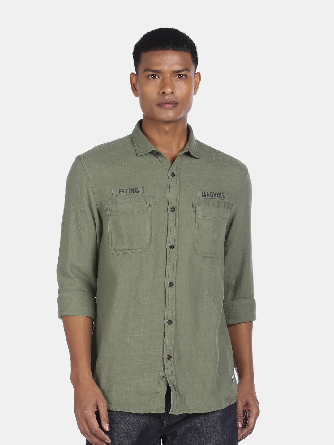 

Flying Machine Men Olive Green Opaque Casual Shirt