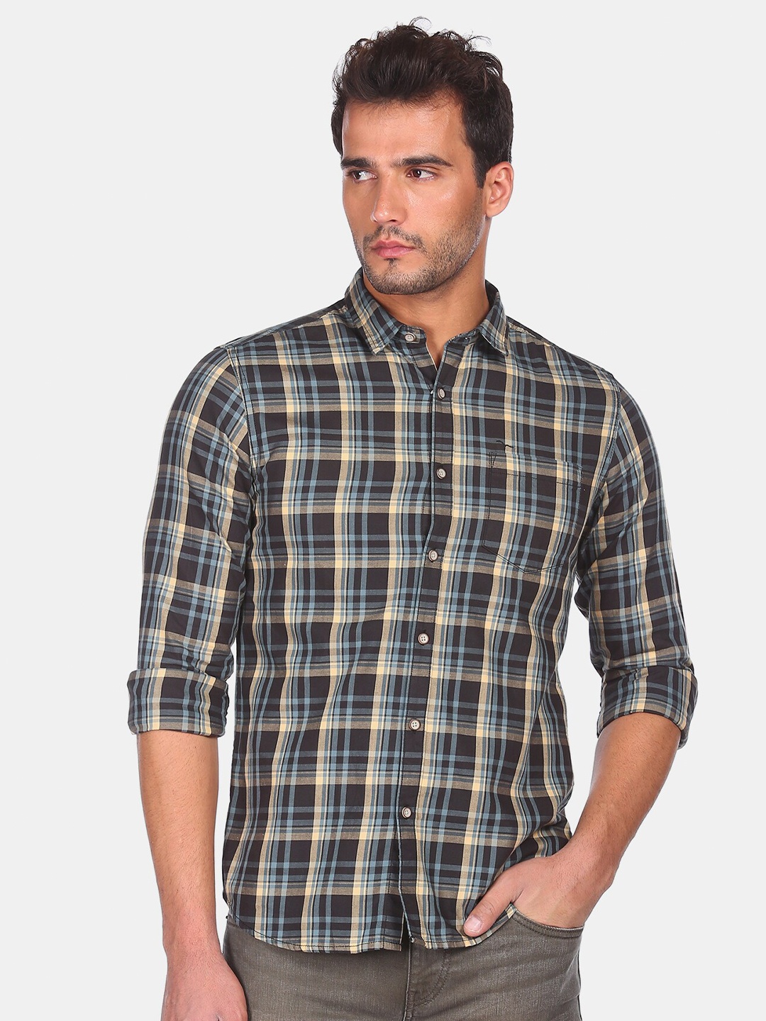 

Flying Machine Men Multicoloured Opaque Checked Pure Cotton Casual Shirt, Multi