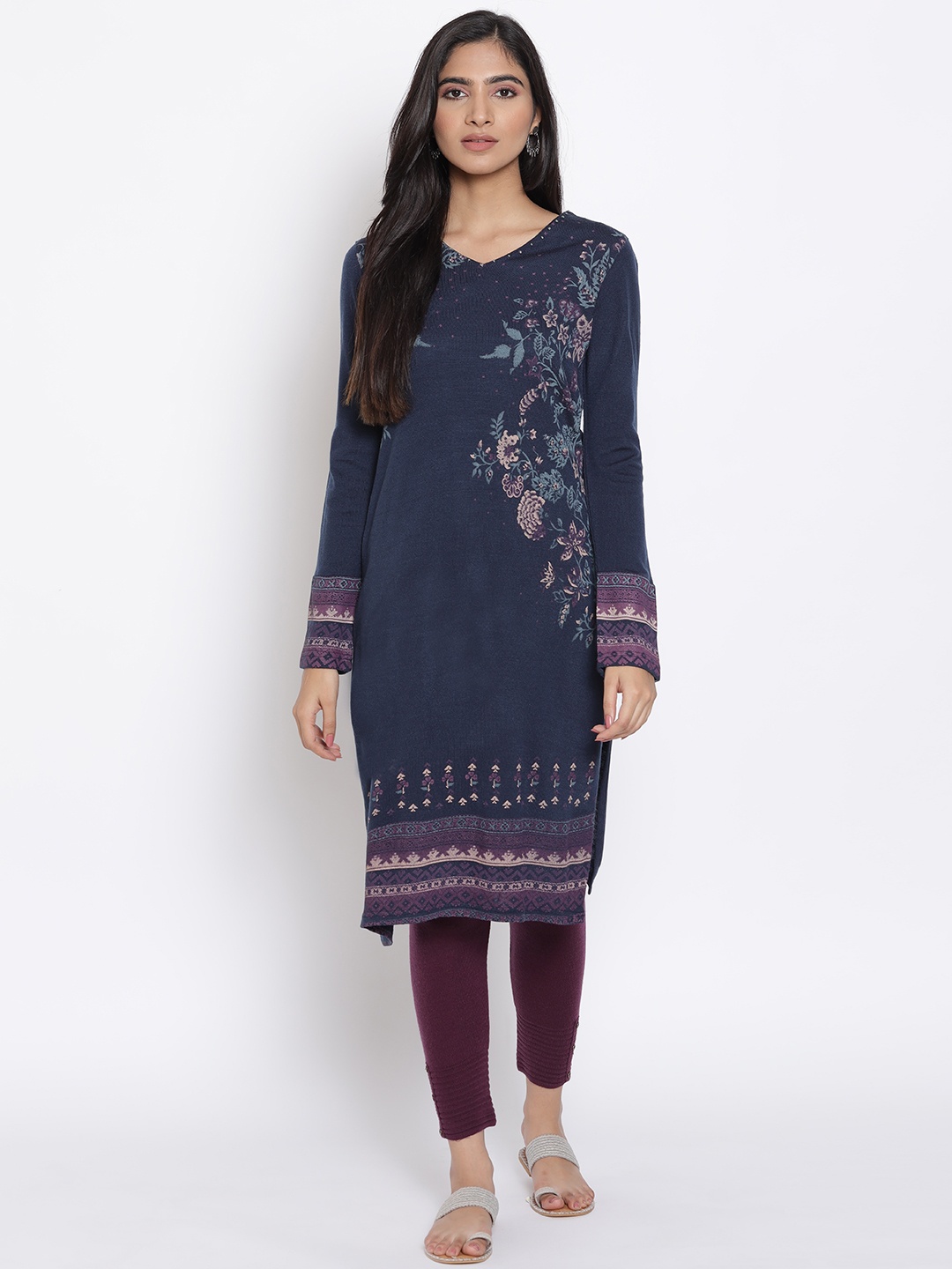 

W Women Navy Blue Ethnic Motifs Printed Kurta