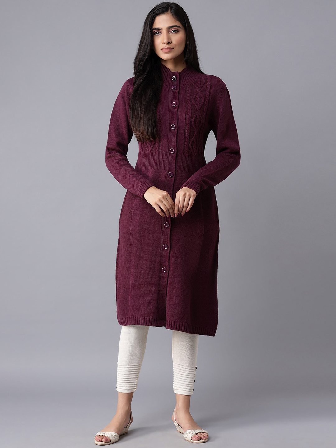 

W Women Pink Acrylic Longline Tailored Jacket with Embroidered