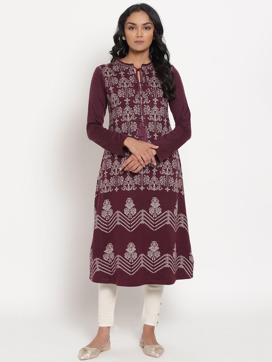 

W Women Burgundy Ethnic Motifs Printed Kurta