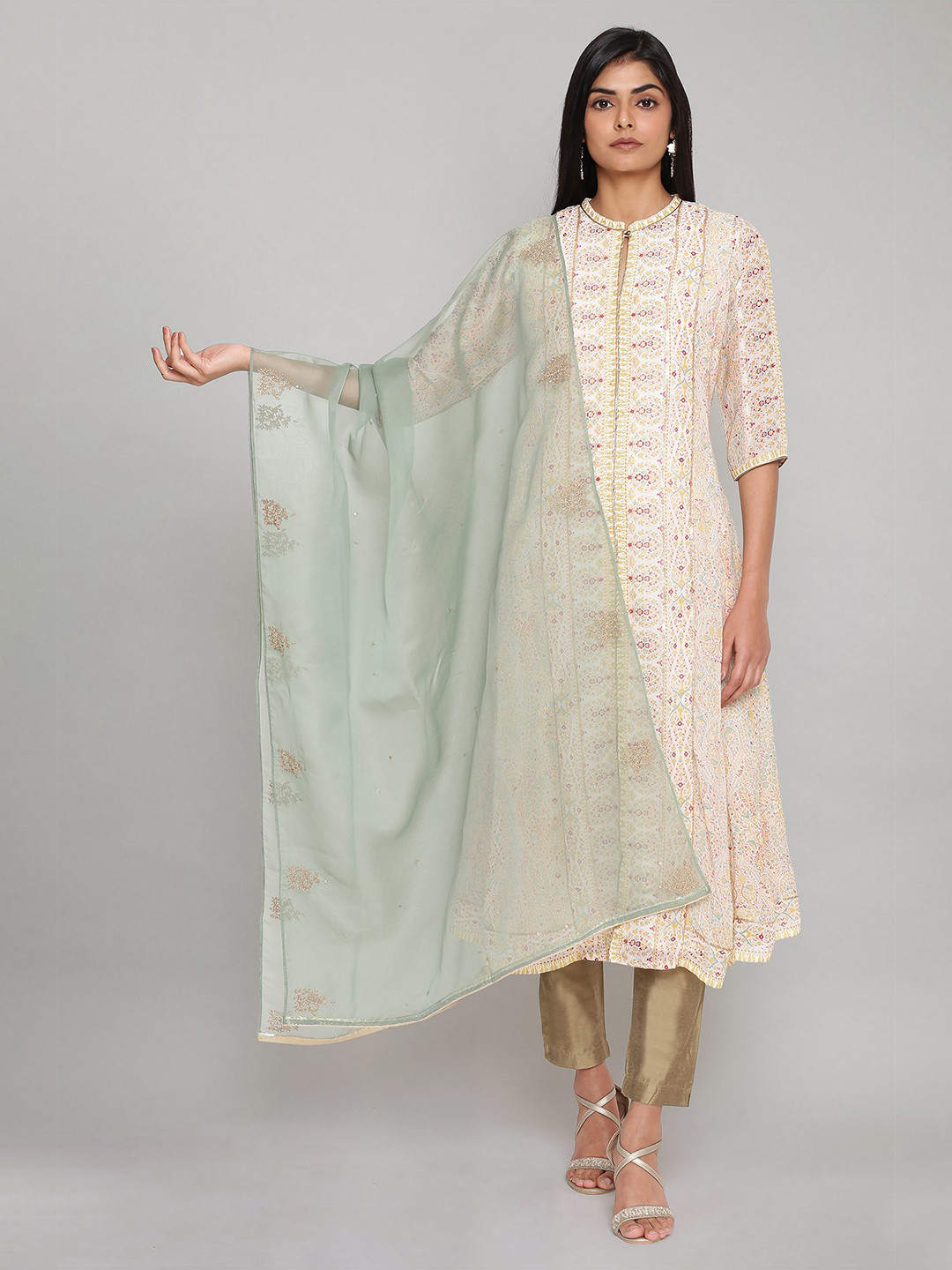 

W Green & Beige Organza Dupatta