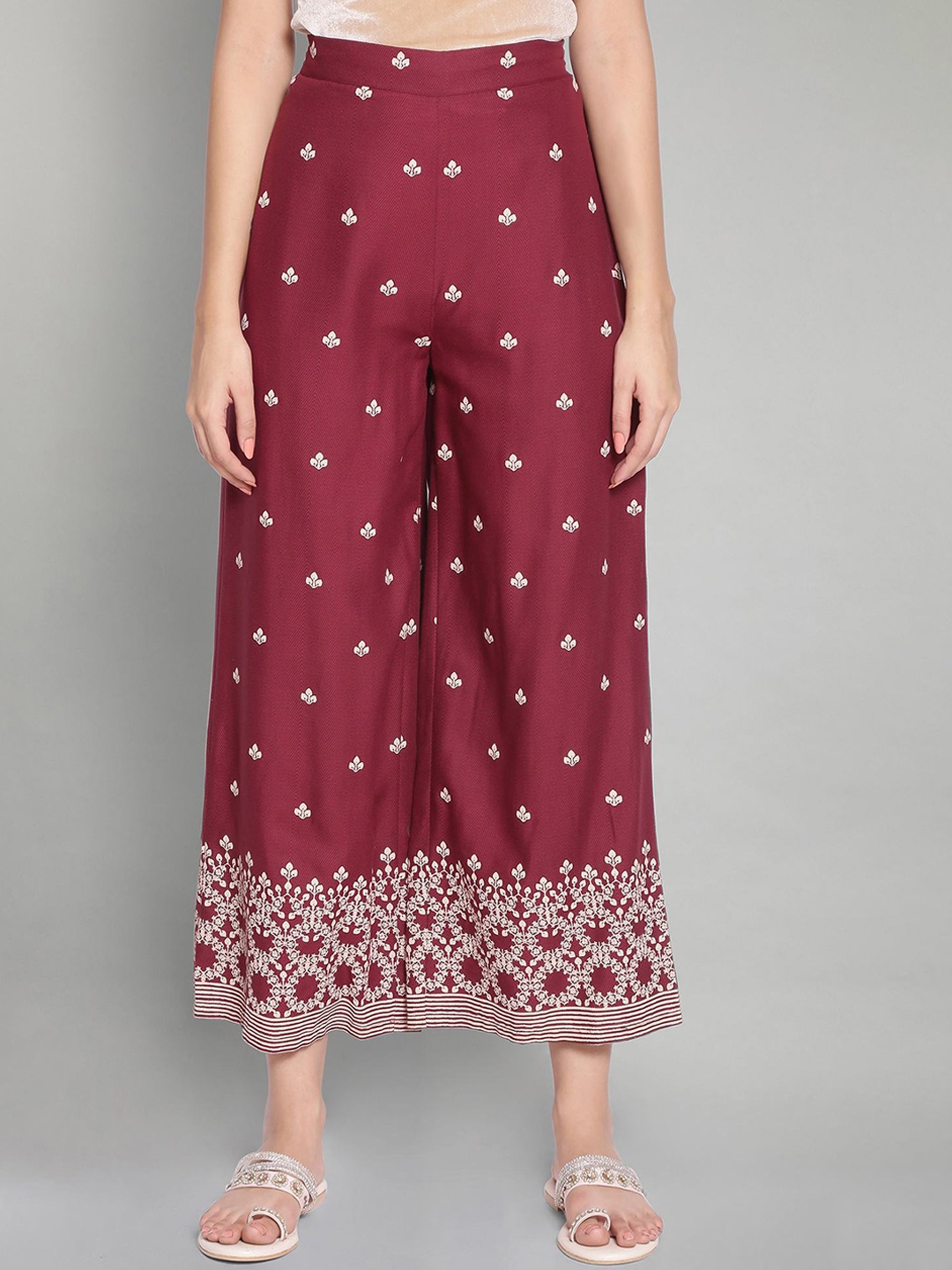 

W Women Red Floral Printed Parallel Trousers