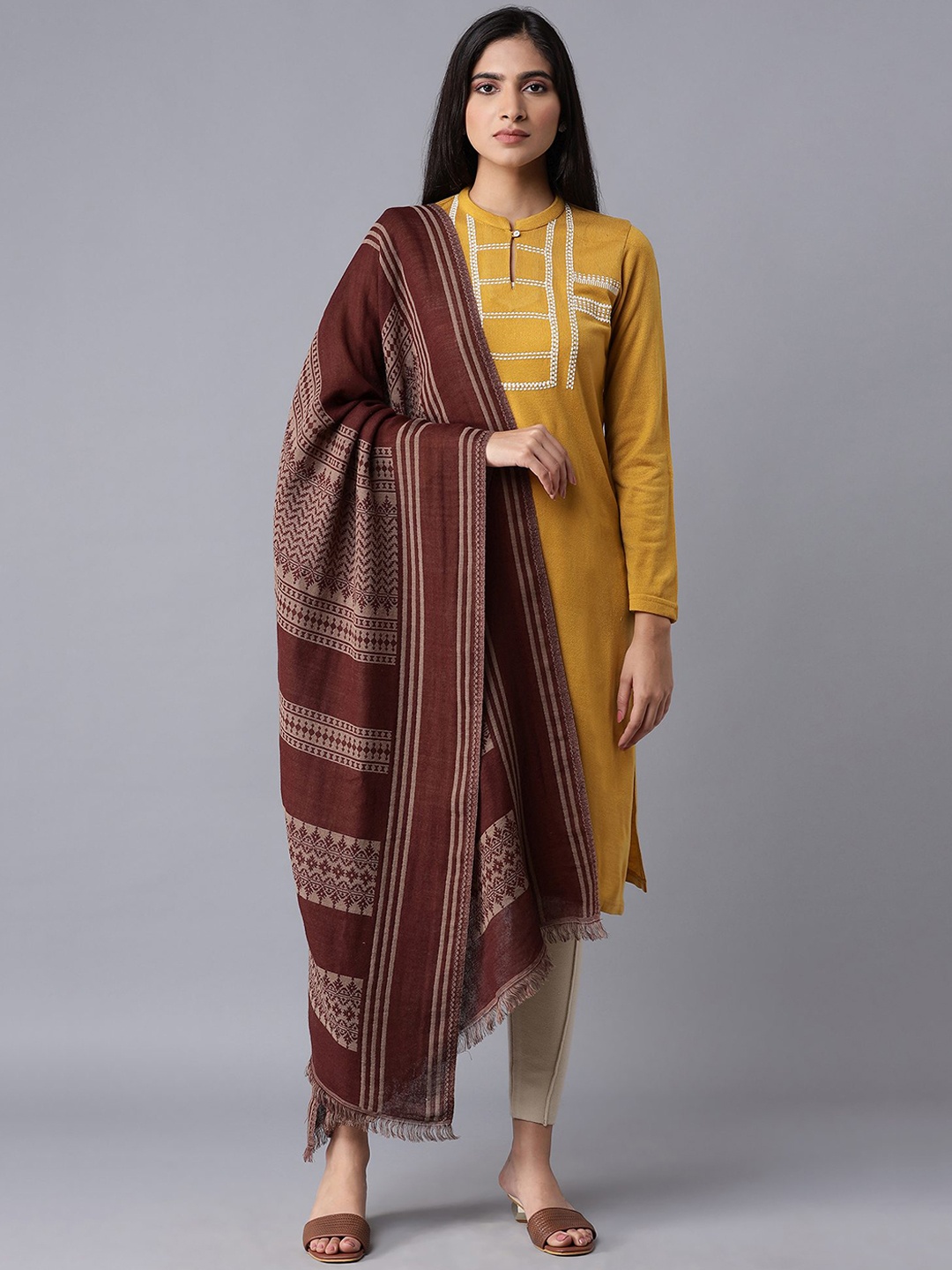

W Women Maroon & Grey Printed Shawl