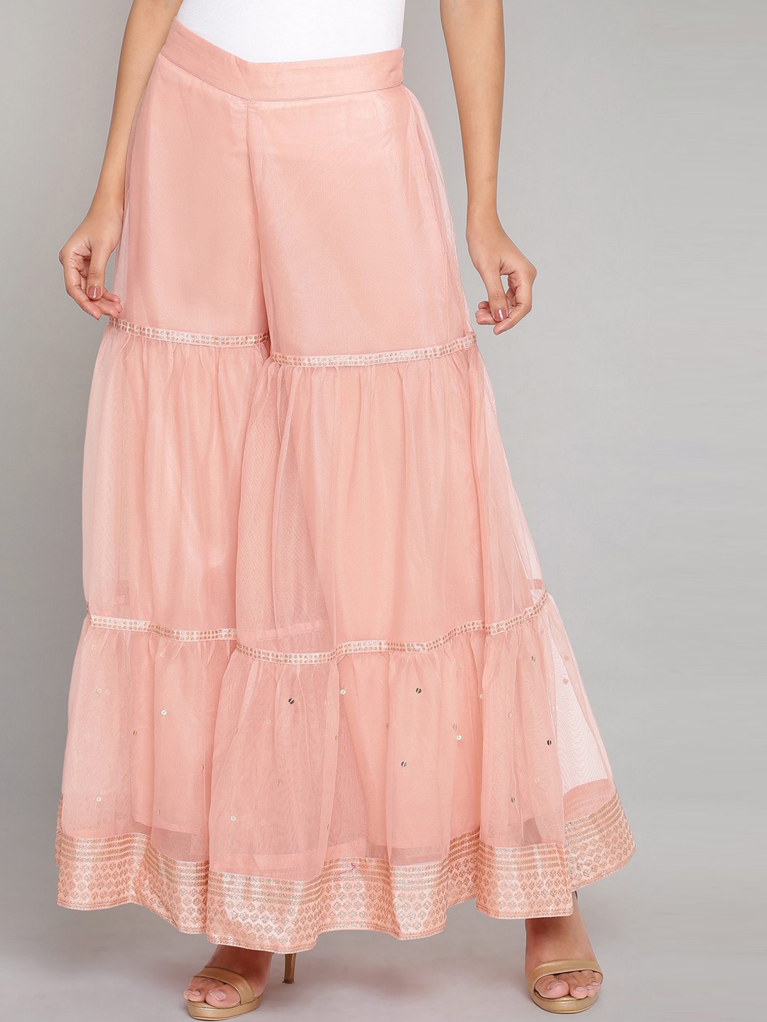 

W Women Peach-Coloured Pleated Shararas