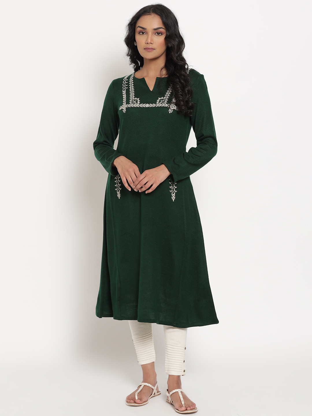

W Women Green Thread Work Kurta