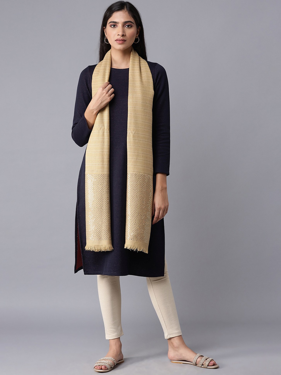 

W Women Beige Knitted Shawl