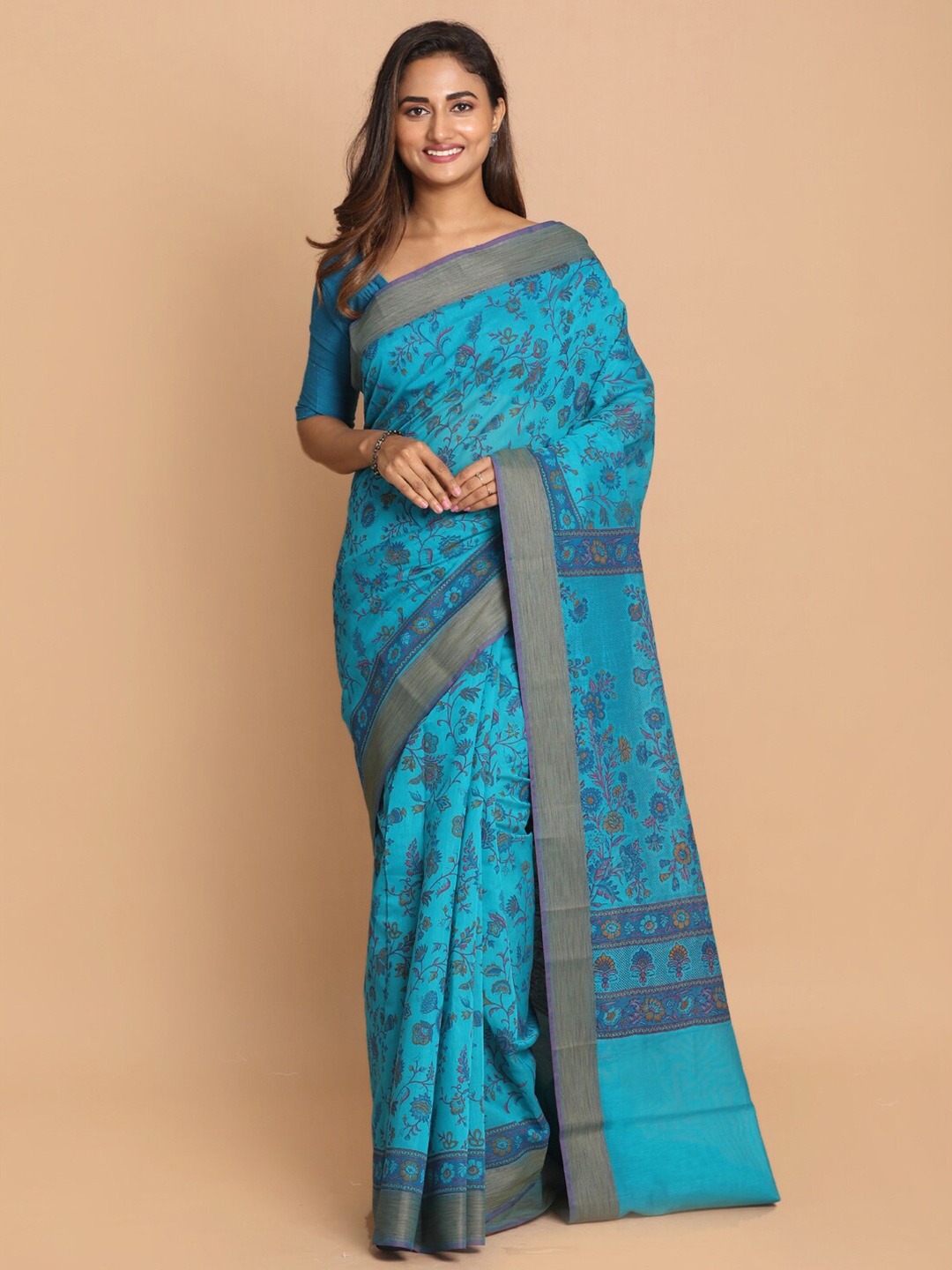 

Saranee Blue & Brown Floral Saree