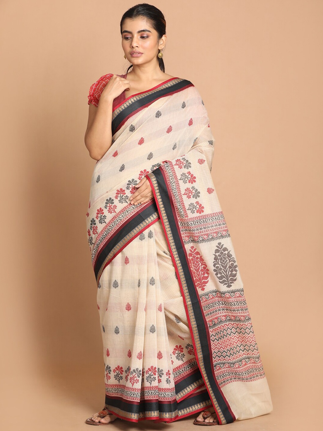 

Indethnic Maroon & Off White Ethnic Motifs Saree
