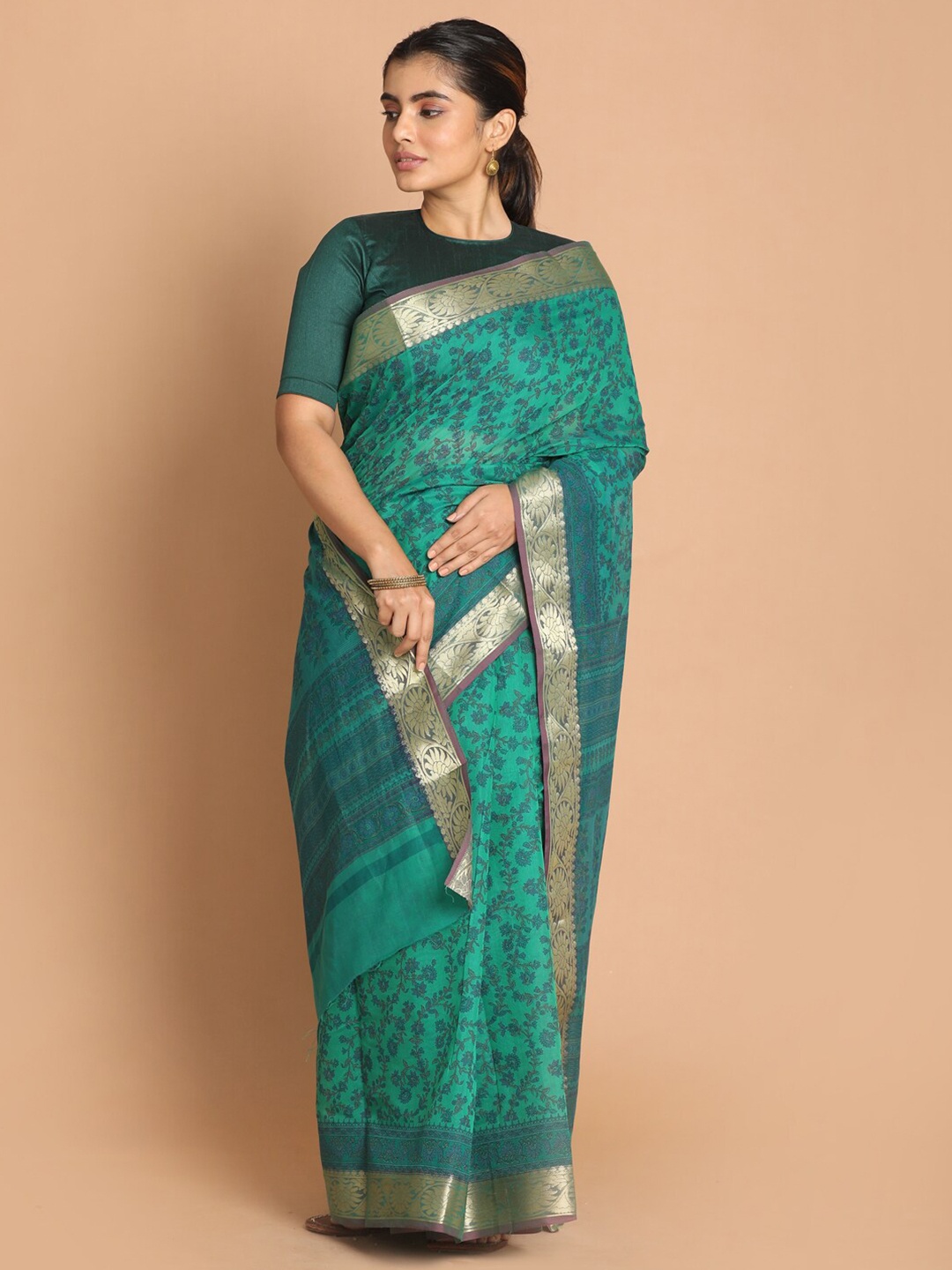 

Saranee Green & Blue Floral Saree