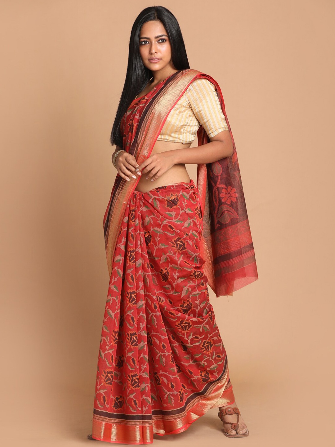 

Saranee Brown & Orange Floral Saree