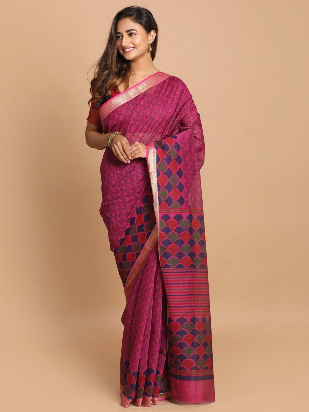 

Saranee Purple Ethnic Motifs Printed Saree