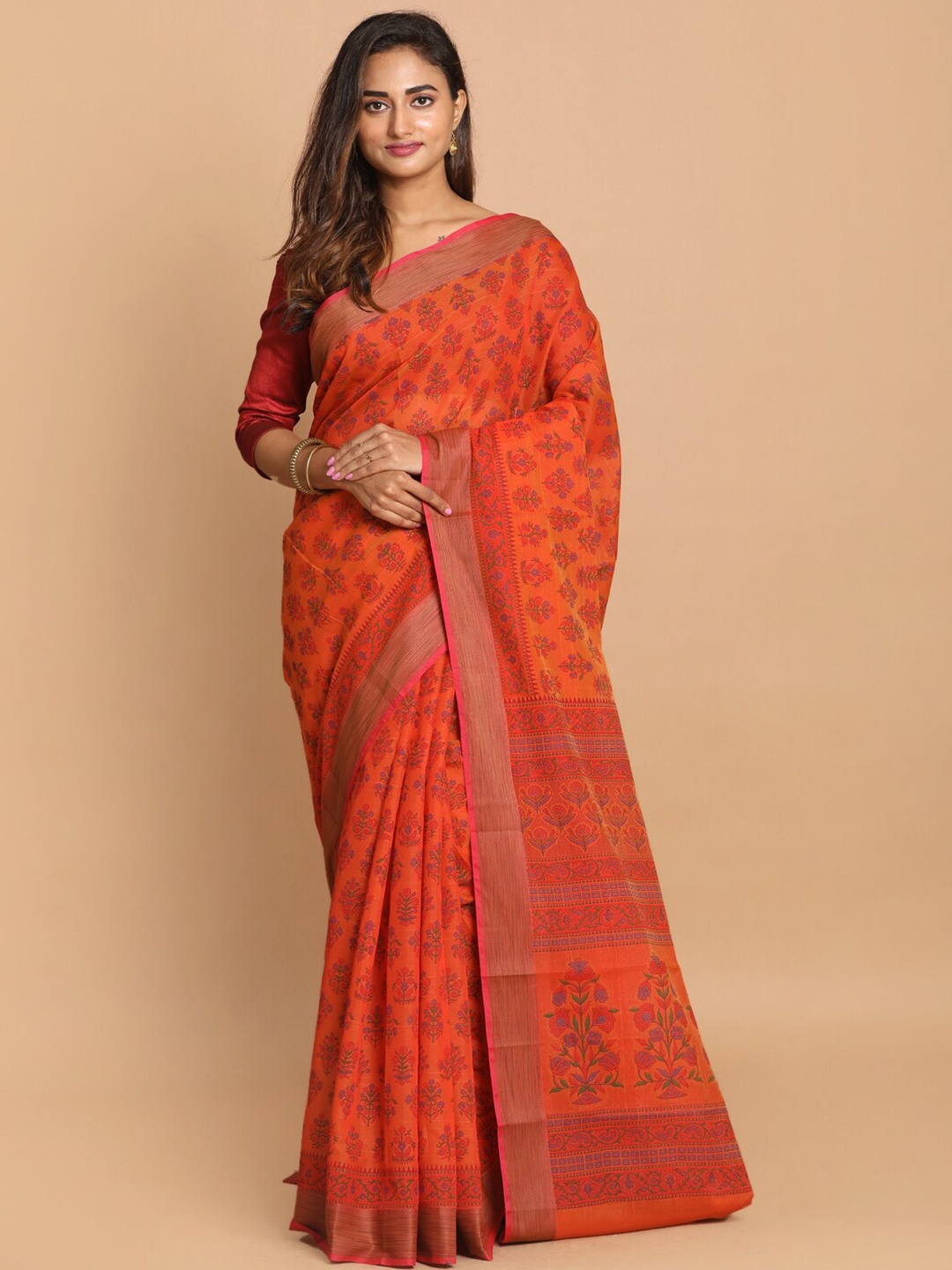 

Saranee Rust Ethnic Motifs Saree