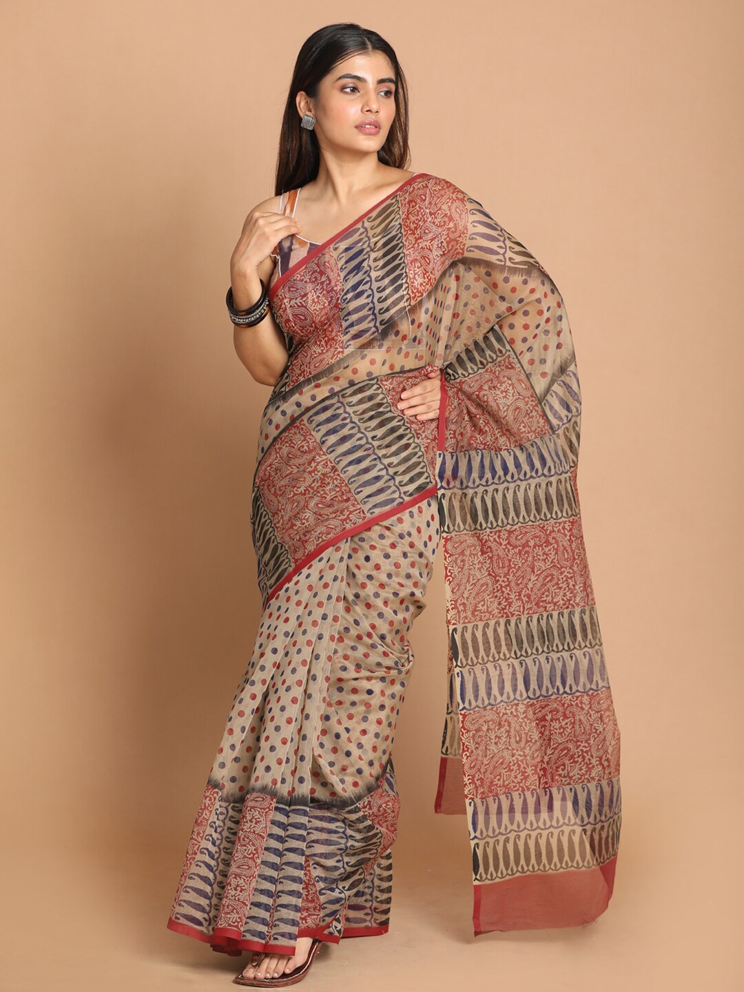 

Indethnic Maroon & Beige Supernet Saree