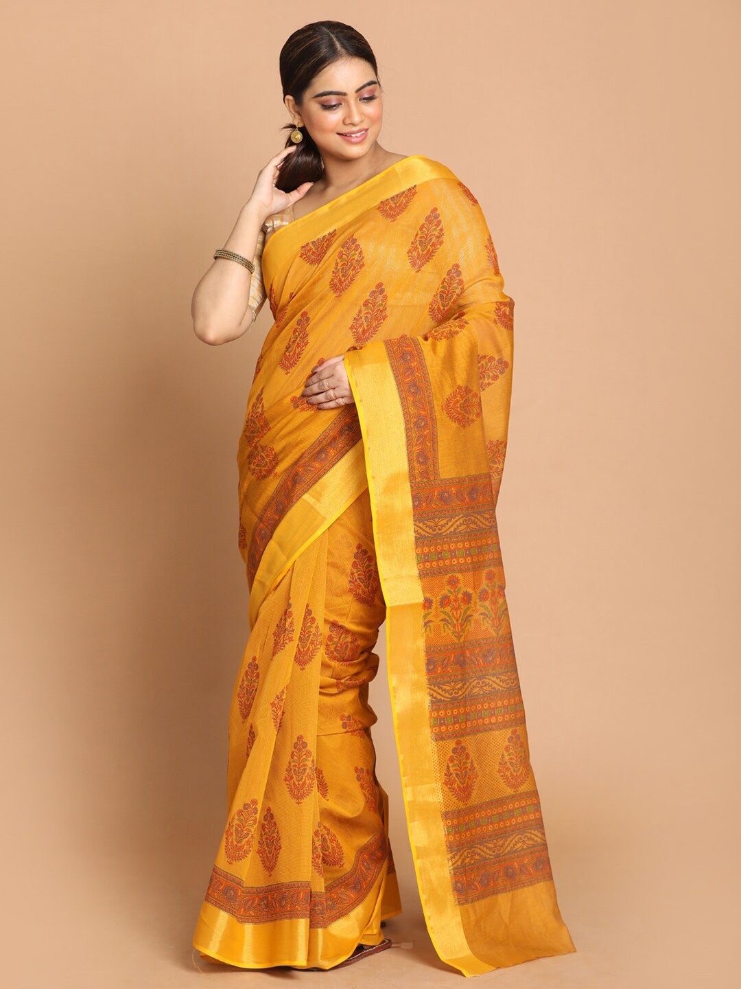 

Saranee Mustard & Orange Ethnic Motifs Saree