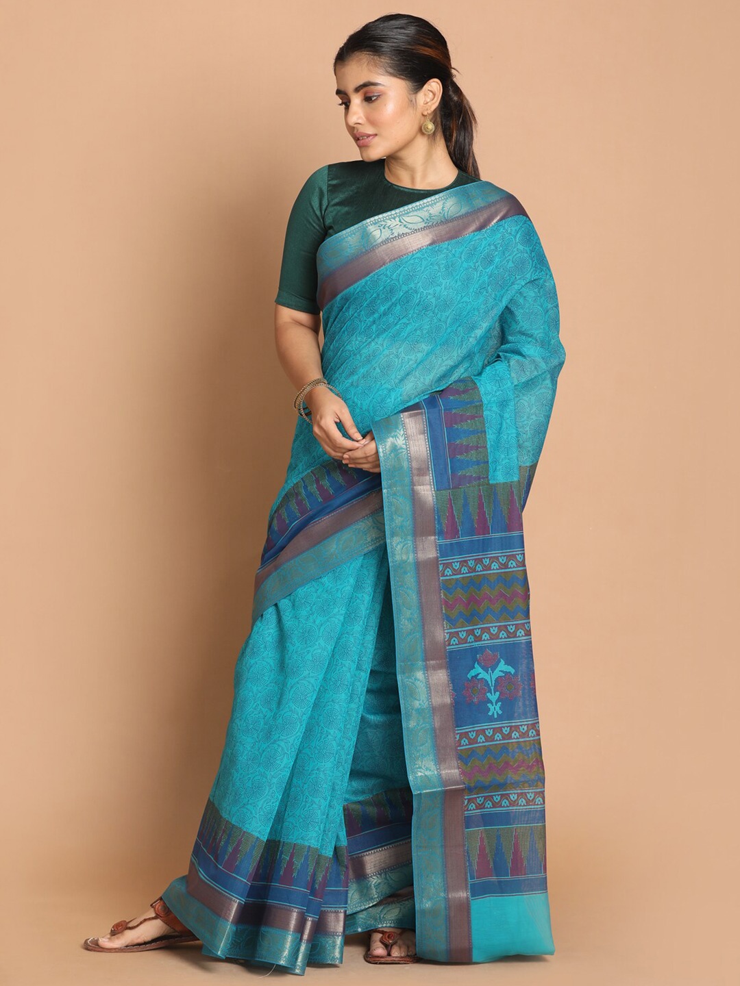 

Saranee Blue & Pink Floral Saree