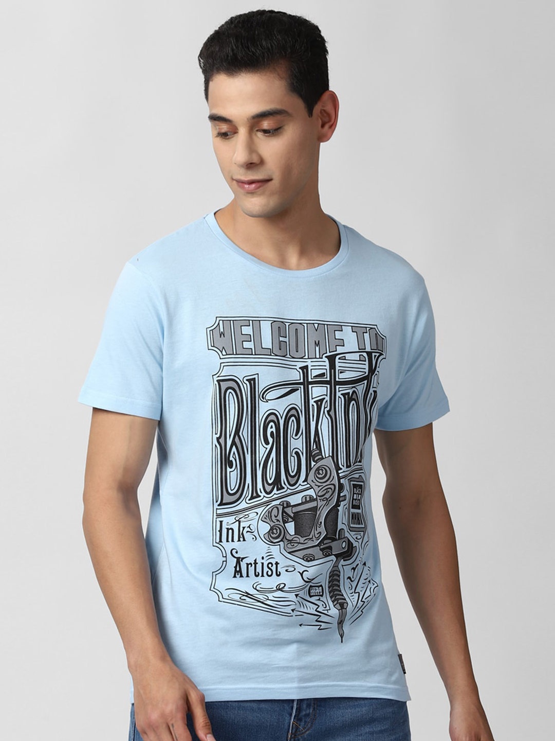

Peter England Casuals Men Blue Printed T-shirt