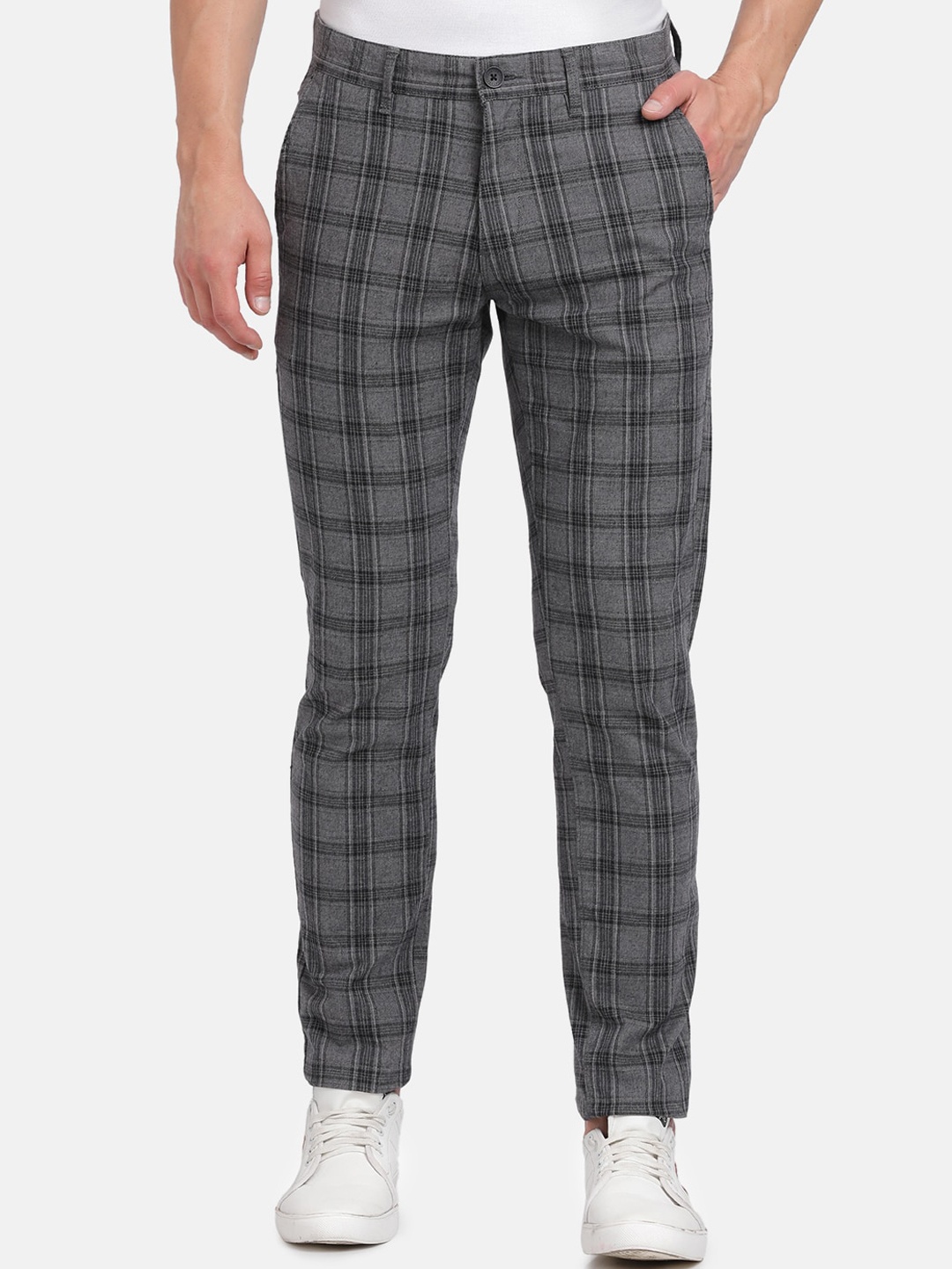 

Crocodile Men Grey Checked Cotton Slim Fit Trousers