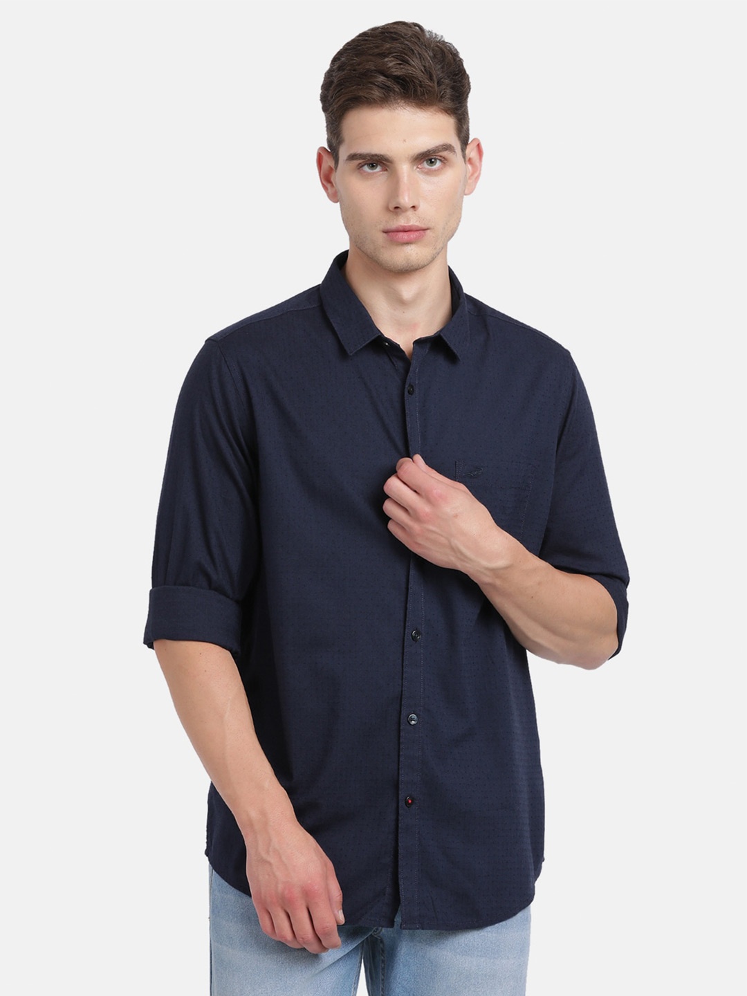 

Crocodile Men Navy Blue Classic Slim Fit Opaque Casual Shirt