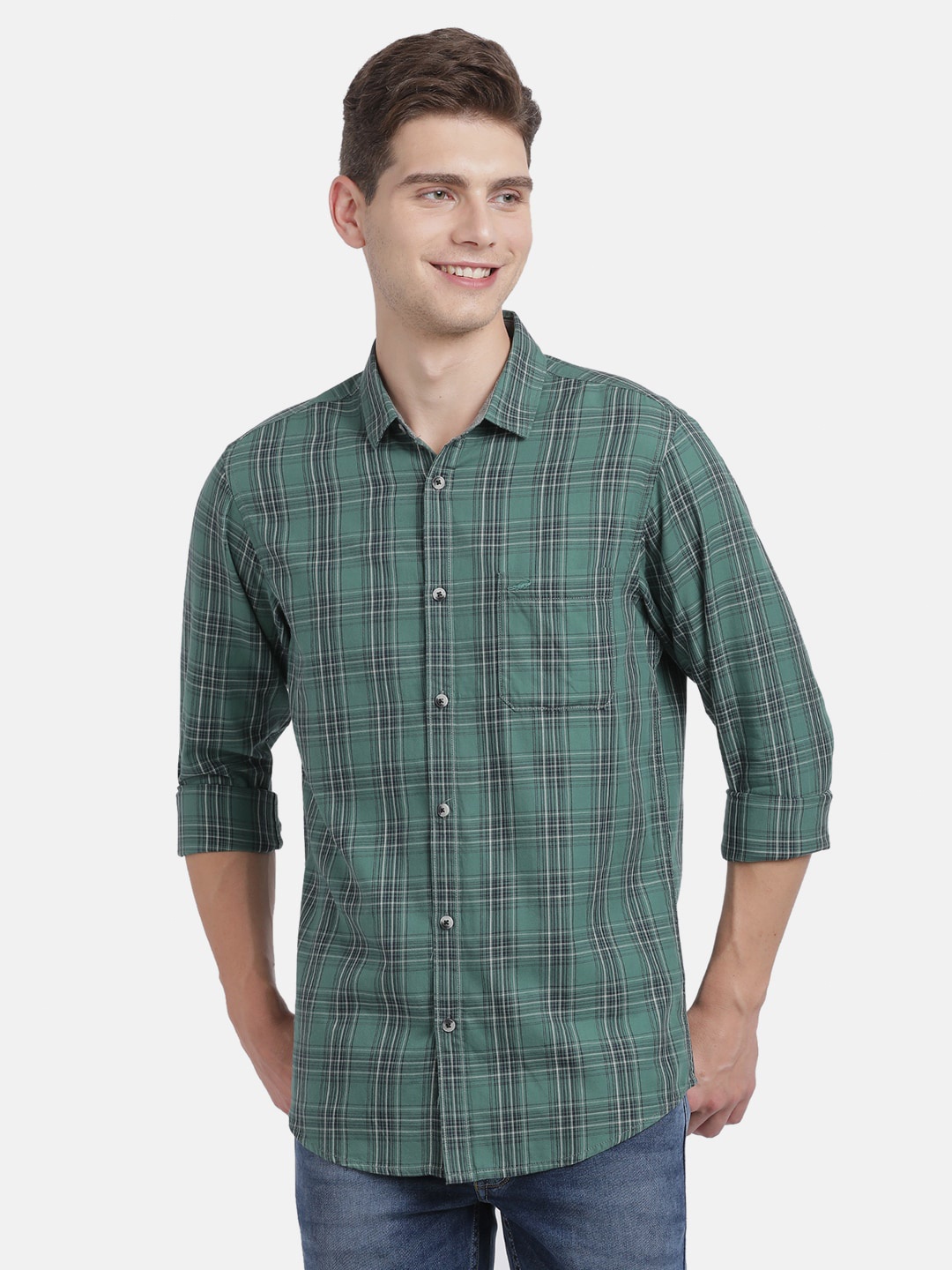 

Crocodile Men Green Classic Slim Fit Tartan Checked Casual Shirt