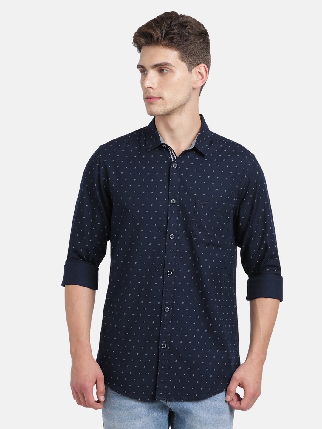 

Crocodile Men Navy Blue Classic Slim Fit Opaque Printed Casual Shirt