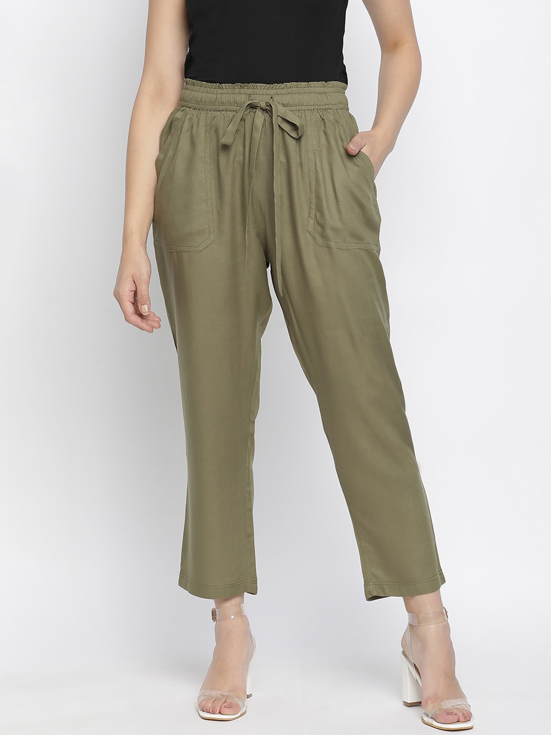 

Oxolloxo Women Khaki Solid Trousers