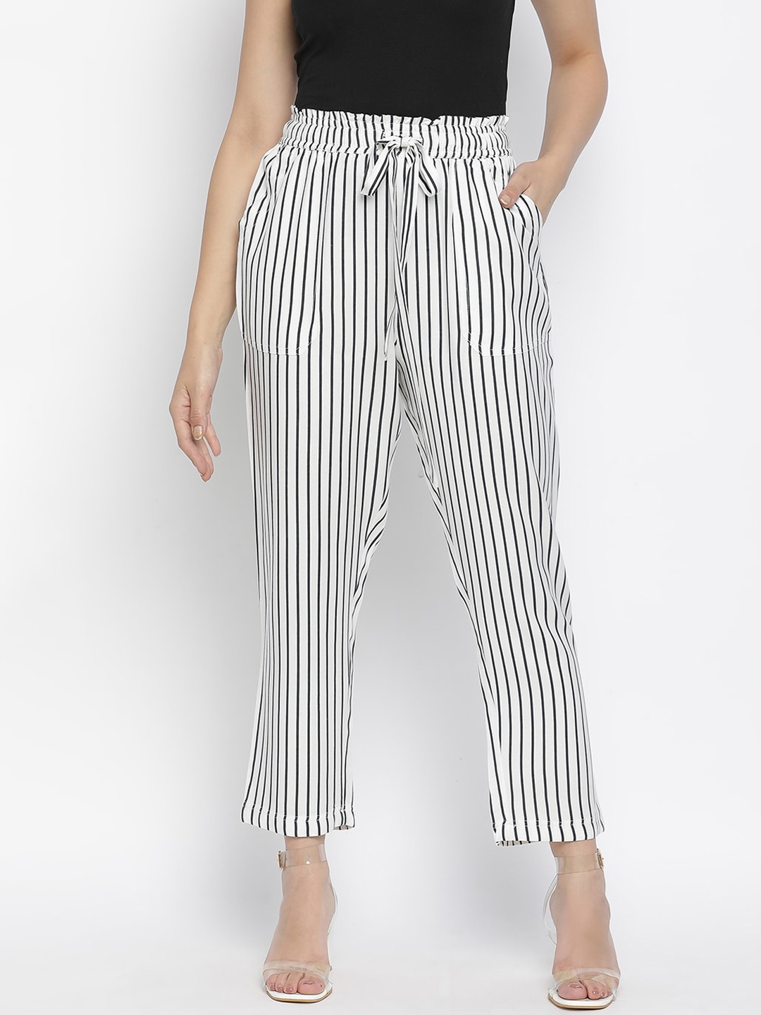 

Oxolloxo Women White Striped Trousers