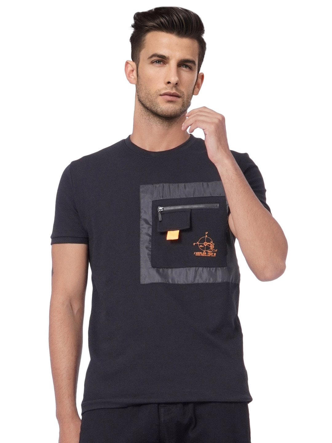 

Jack & Jones Men Black Polo Collar Pockets Slim Fit T-shirt