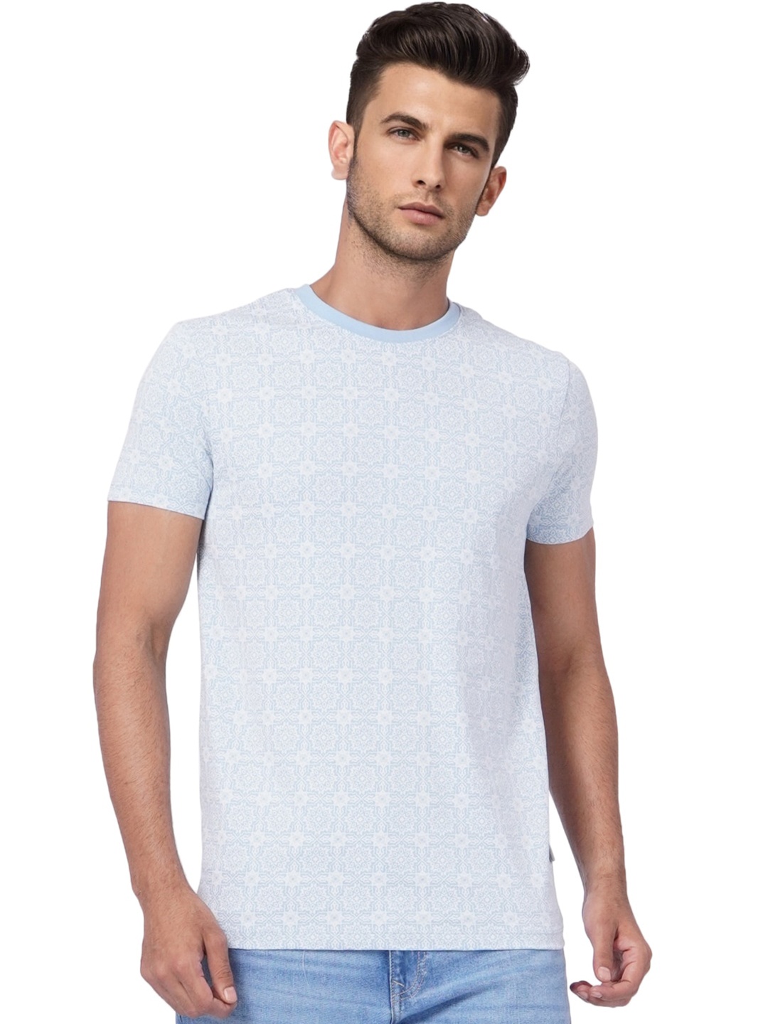 

Jack & Jones Men Blue Printed Slim Fit Cotton T-shirt