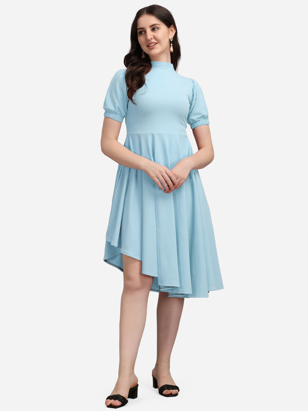 

PURVAJA Blue High-Low Fit & Flare Dress