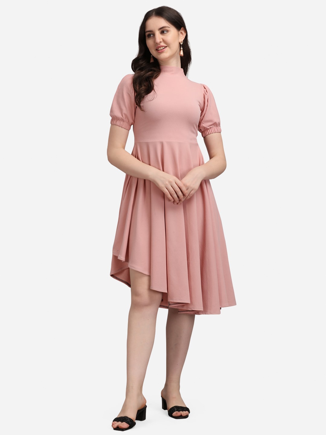 

PURVAJA Peach-Coloured Fit & Flare Dress