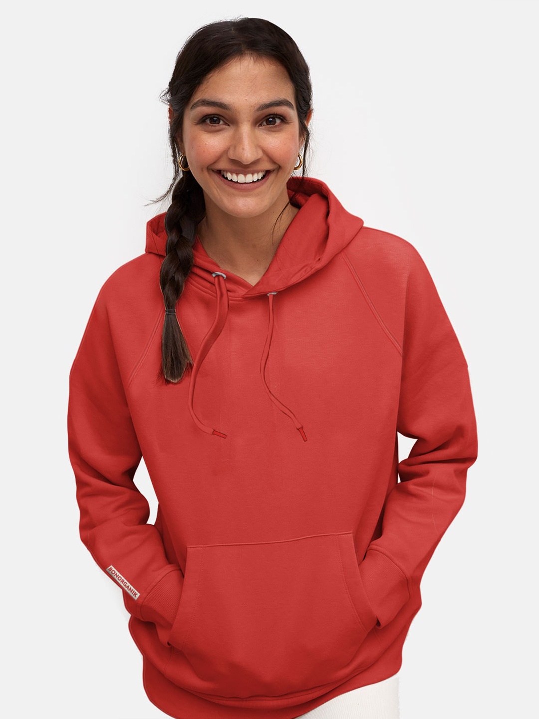 

BonOrganik Women Maroon Hooded Cotton Sweatshirt