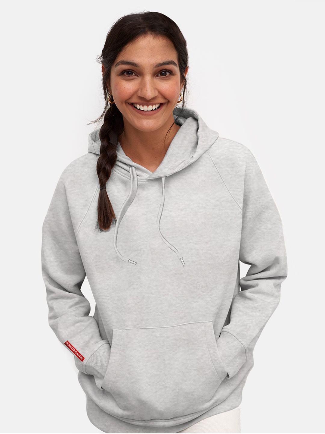

BonOrganik Women Grey Cotton Hooded Sweatshirt