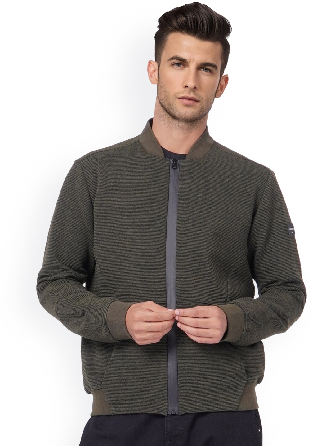 

Jack & Jones Men Olive Green Bomber Jacket