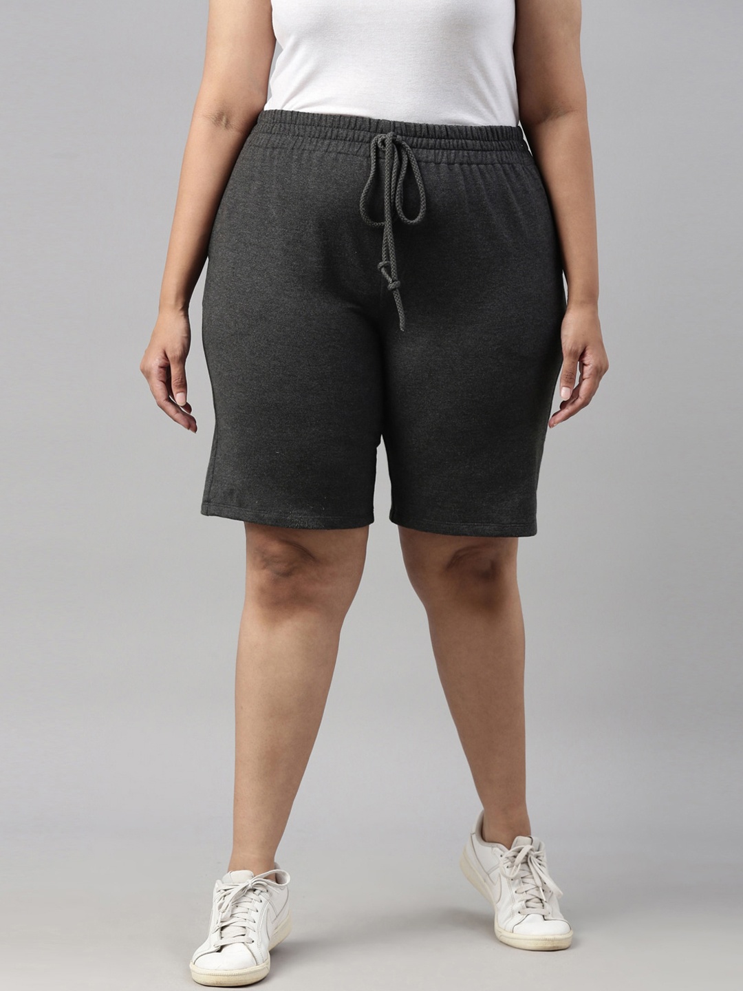 

The Pink Moon Women Grey High-Rise Cotton Regular Shorts