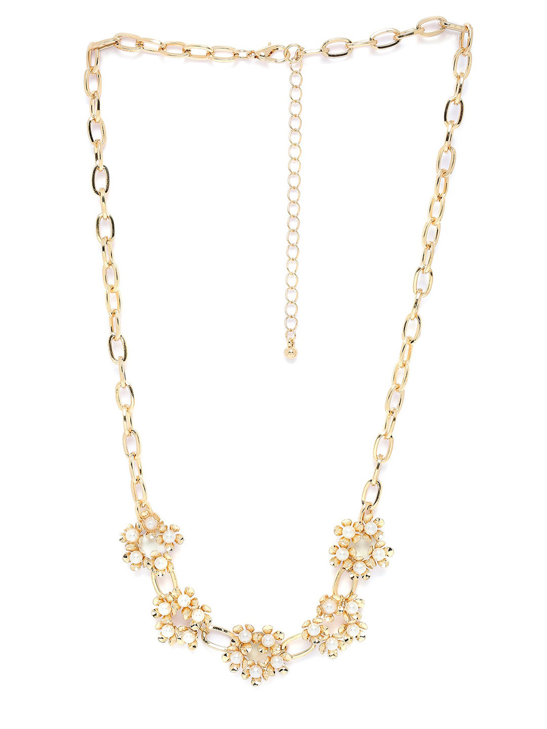 

BELLEZIYA Gold-Toned & White Floral Embellished Necklace