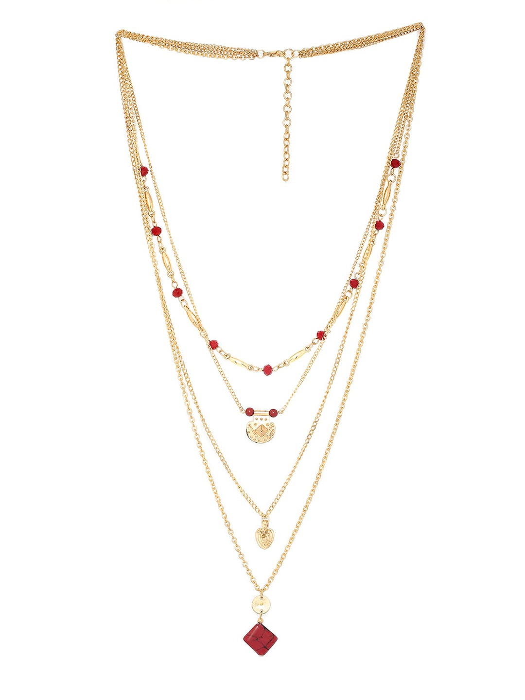 

BELLEZIYA Gold-Toned & Red Layered Necklace