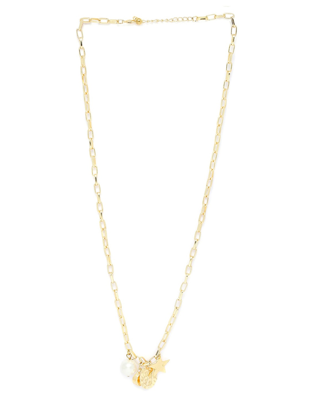 

BELLEZIYA Gold-Toned Gold Finish & Pearl Charms Necklace
